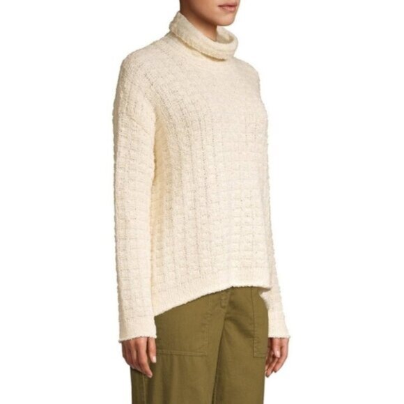 Eileen Fisher Organic Cotton Turtleneck  Sweater Waffle Knit Size Cream Pullover - Picture 9 of 16